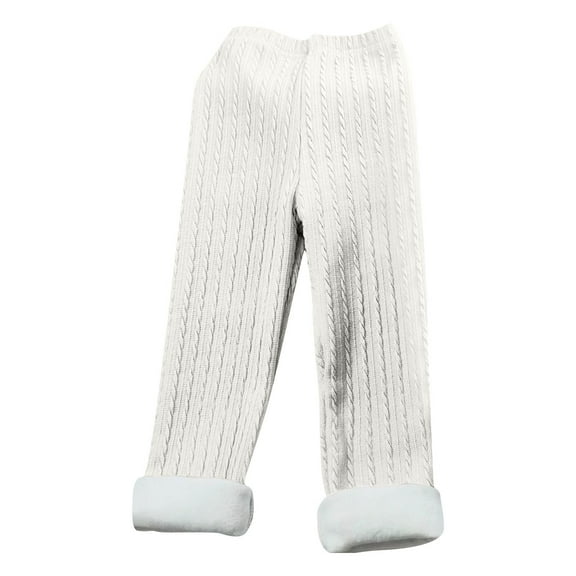 Lenpel Toddler Girls' Leggings Cotton Solid Fleece Lined Cable Knit Full Length Thick Warm Pants Fall Winter Clothes