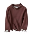 thumbnail image 1 of Lenpel Toddler Girls' Long Sleeve Shirts Ruffle Crew Neck Ribbed Fleece Lined Tee Tops Fall Winter Clothes Size 2-12 Y, 1 of 5