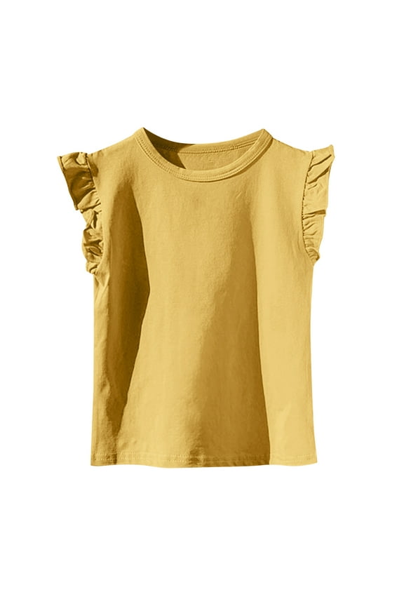 Toddler Girls' Ruffle Tank Tops Soft Cotton Crew Neck Solid Color Sleeveless T Shirts Summer Casual Tees