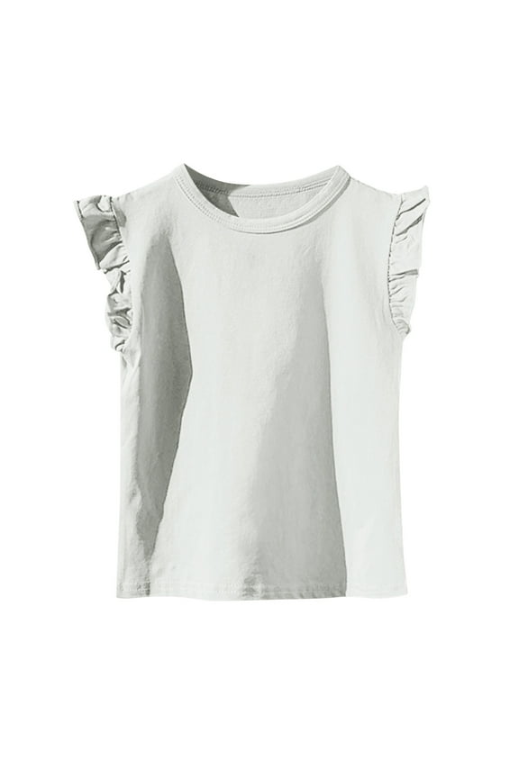 Toddler Girls' Ruffle Tank Tops Soft Cotton Crew Neck Solid Color Sleeveless T Shirts Summer Casual Tees