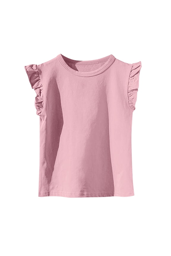 Toddler Girls' Ruffle Tank Tops Soft Cotton Crew Neck Solid Color Sleeveless T Shirts Summer Casual Tees