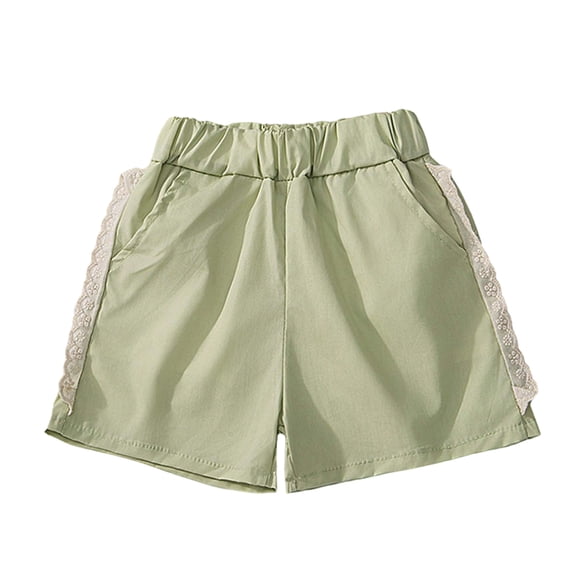Lenpel Toddler Girls' Shorts Elastic Waist Lace Trim Pull on Hot Wide Leg Shorts Casual Summer Shorts with Pockets