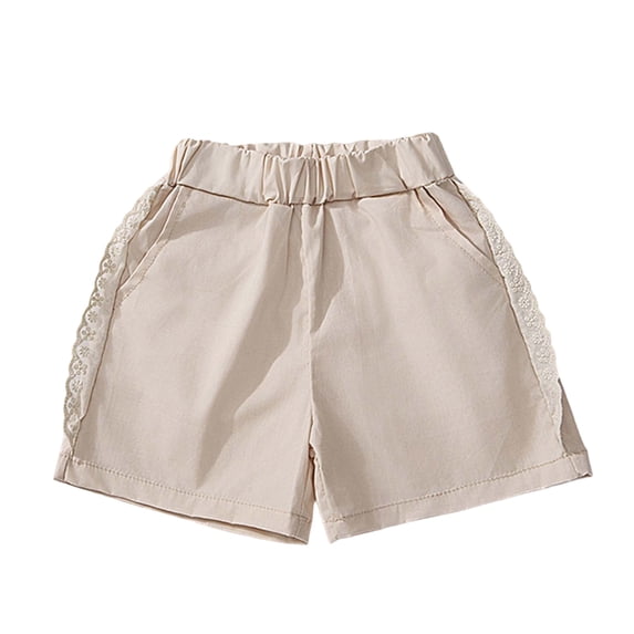 Lenpel Toddler Girls' Shorts Elastic Waist Lace Trim Pull on Hot Wide Leg Shorts Casual Summer Shorts with Pockets