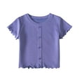 thumbnail image 1 of Lenpel Toddler Girls' T-Shirts Ruffle Short Sleeve Crew Neck Button down Solid Color Ribbed Tee Tops Summer Casual Blouses, 1 of 5