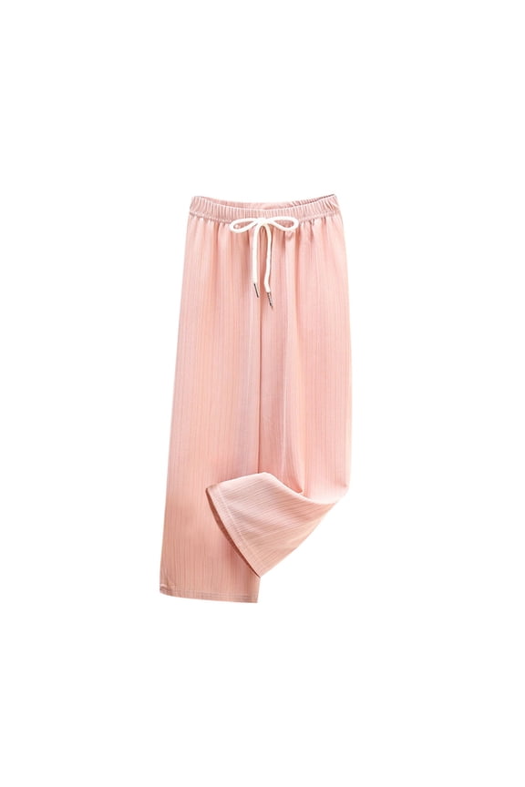Toddler Girls' Wide Leg Pants Lightweight Elastic High Waisted Drawstring Ribbed Comfy Lounge Pants Casual Loose Trousers