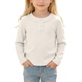 thumbnail image 1 of Lenpel Toddler Kids Girls Tops Fall Cute Solid Color Fashion Button Crew Neck Pullover Casual Long Sleeve Blouses(Beige,2-3Years), 1 of 7
