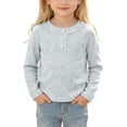 thumbnail image 1 of Lenpel Toddler Kids Girls Tops Fall Cute Solid Color Fashion Button Crew Neck Pullover Casual Long Sleeve Blouses(Gray,2-3Years), 1 of 7