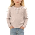 thumbnail image 1 of Lenpel Toddler Kids Girls Tops Fall Cute Solid Color Fashion Button Crew Neck Pullover Casual Long Sleeve Blouses(Pink,8-9Years), 1 of 7