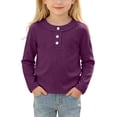 thumbnail image 1 of Lenpel Toddler Kids Girls Tops Fall Cute Solid Color Fashion Button Crew Neck Pullover Casual Long Sleeve Blouses(Purple,12-18Months), 1 of 7