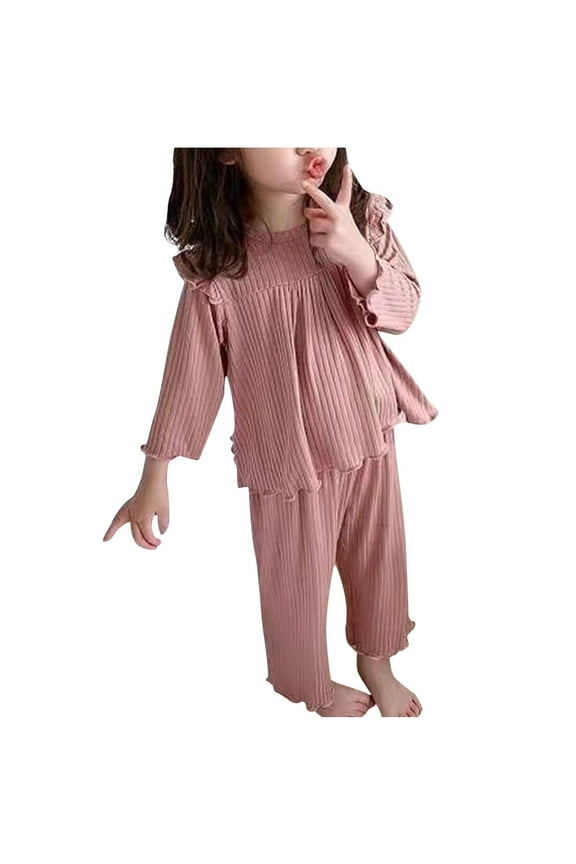 Toddler Little Girls' Clothes Ribbed Ruffle Crew Neck Long Sleeve Tops Casual Pants Set 2 Pcs Spring Fall Outfits