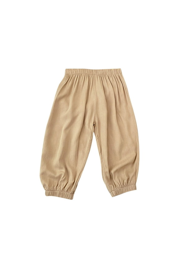 Toddler Summer Pants Girls Boys Elastic Waist Pull on Lantern Trousers Lightweight Casual Joggers 2-13 Y