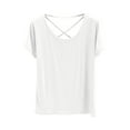 thumbnail image 1 of Lenpel Tops for Women Trendy Short Sleeve V Neck Criss Cross Backless T-Shirts Soft Casual Tees Loose Fashion Blouses, 1 of 7
