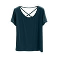 thumbnail image 1 of Lenpel Tops for Women Trendy Short Sleeve V Neck Criss Cross Backless T-Shirts Soft Casual Tees Loose Fashion Blouses, 1 of 6