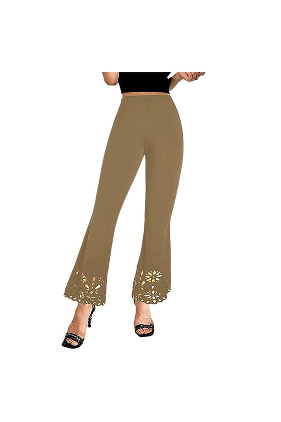 Trendy Flared Pants for Women Comfy High Waisted Hollow out Trousers Casual Fashion Bell Bottom Pants