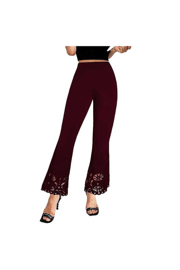 Trendy Flared Pants for Women Comfy High Waisted Hollow out Trousers Casual Fashion Bell Bottom Pants