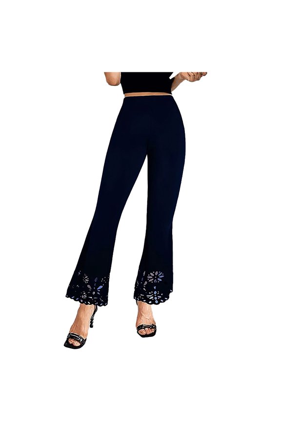 Trendy Flared Pants for Women Comfy High Waisted Hollow out Trousers Casual Fashion Bell Bottom Pants