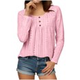 thumbnail image 1 of Lenpel Tunic Tops for Women Dressy Casual Long Sleeve Scoop Neck Pleated Curved Hem Eyelet Embroidered T Shirts Loose Tee Blouses(Pink,Medium), 1 of 6