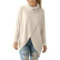thumbnail image 1 of Lenpel Tunic Tops for Women Long Sleeve Turtleneck Cowl Neck Split Front Asymmetrical Hem T-Shirts Loose Casual Tee Blouses(Beige,Medium), 1 of 6