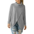 thumbnail image 1 of Lenpel Tunic Tops for Women Long Sleeve Turtleneck Cowl Neck Split Front Asymmetrical Hem T-Shirts Loose Casual Tee Blouses(Gray,X-Large), 1 of 6