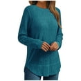 thumbnail image 1 of Lenpel Tunic Tops for Women Plus Size Ribbed Knit Crew Neck Curved Hem Long Sleeve Shirts Casual Loose Trendy Blouses(Sky Blue,X-Large), 1 of 6