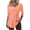 thumbnail image 1 of Lenpel Tunic Tops for Women Trendy Long Sleeve Cross V Neck Curved Hem Button down Shirts Loose Fit Casual Blouses(Orange,Small), 1 of 6