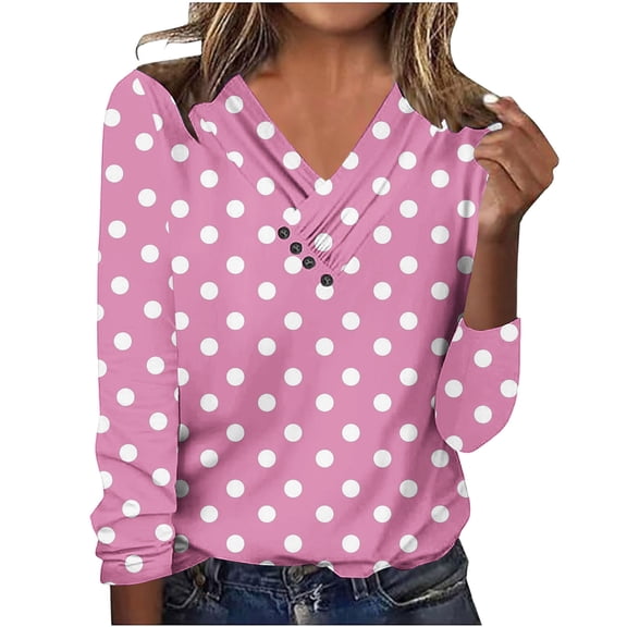 Lenpel Tunic Tops for Women Trendy Long Sleeve Crossover V Neck Printed Asymmetrical Hem T Shirts Casual Loose Tee Blouses(Pink,Large)