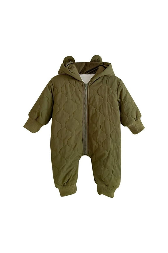 Unisex Baby Clothes Fall Winter Warm Long Sleeve Zip up Cotton Hooded Jumpsuits Padded Newborn Rompers