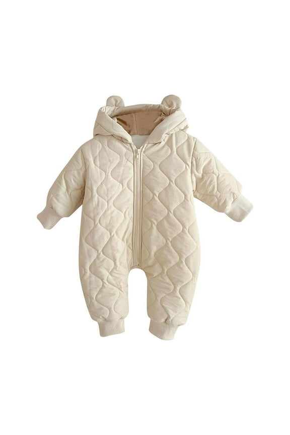 Unisex Baby Clothes Fall Winter Warm Long Sleeve Zip up Cotton Hooded Jumpsuits Padded Newborn Rompers