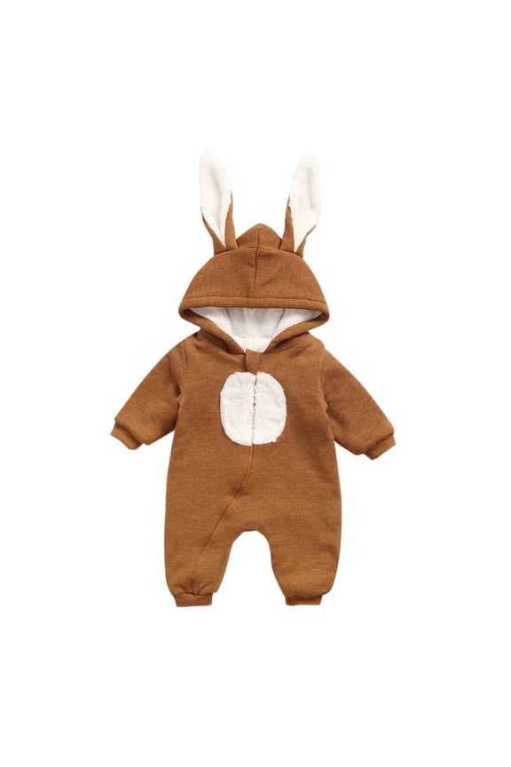 Unisex Baby Clothes Newborn Infant Cute Long Sleeve Zip up Hooded Fleece Romper Fall Winter Warm Jumpsuits