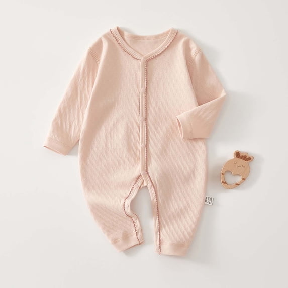 Lenpel Unisex Boy Girl Clothes Newborn Cotton V Neck Long Sleeve Button down Rompers Infant Baby Jumpsuits