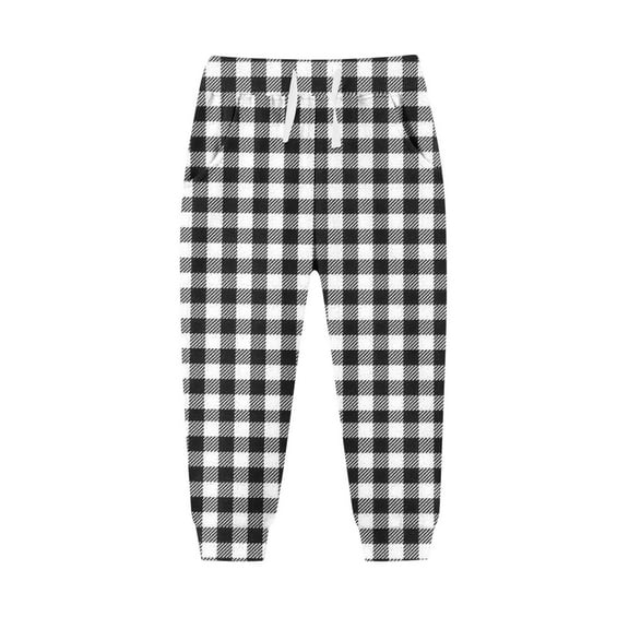 Lenpel Unisex Children's Joggers Girls Boys Plaid Elastic Waist Drawstring Lounge Pants Toddler Jogger Pants(Black,2-3 Years)