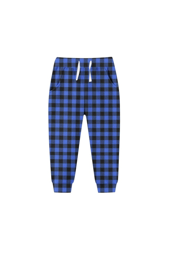 Unisex Children's Joggers Girls Boys Plaid Elastic Waist Drawstring Lounge Pants Toddler Jogger Pants(Blue,7-8 Years)