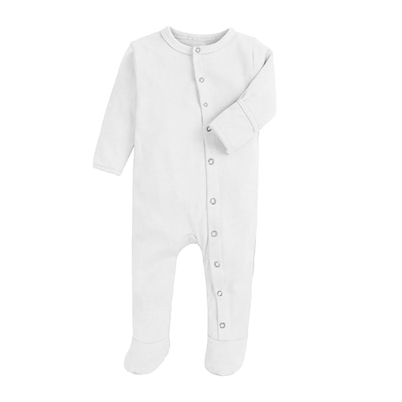 Lenpel Unisex Newborn Baby Jumpsuits Long Sleeve Warm Trendy Button Footed Bodysuits Solid Color Crew Neck Onesies(White,6-9Months)