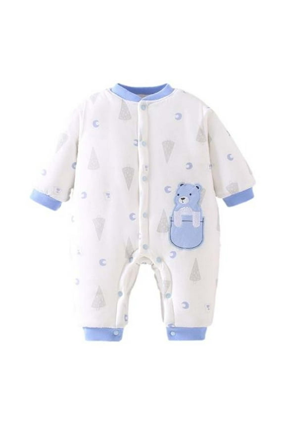 Unisex Newborn Clothes Baby Girl Boy Fall Winter Thick Warm Button down Graphic Romper Cotton Padded Jumpsuit
