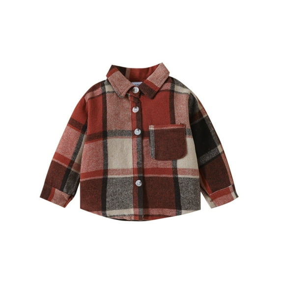 Lenpel Unisex Newborn Clothes Cotton Long Sleeve Lapel Button down Plaid Shacket Infant Spring Fall Outfits
