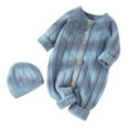 thumbnail image 1 of Lenpel Unisex Newborn Clothes Infant Baby Long Sleeve Button down Knitted Romper Warm Hat Set Fall Winter Outfits, 1 of 3
