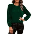 thumbnail image 1 of Lenpel Velvet Tops for Women Lantern Long Sleeve Crew Neck Pleated Dressy Casual Velour Blouses Loose Party T Shirts(Green,Medium), 1 of 7
