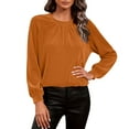 thumbnail image 1 of Lenpel Velvet Tops for Women Lantern Long Sleeve Crew Neck Pleated Dressy Casual Velour Blouses Loose Party T Shirts(Orange,X-Large), 1 of 7