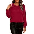 thumbnail image 1 of Lenpel Velvet Tops for Women Lantern Long Sleeve Crew Neck Pleated Dressy Casual Velour Blouses Loose Party T Shirts(Red,X-Large), 1 of 7