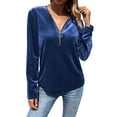 thumbnail image 1 of Lenpel Velvet Tops for Women Trendy Half Zip Long Sleeve T Shirts Loose Vintage Tees Dressy Casual Velour Blouses(Purple,X-Large), 1 of 7