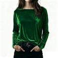 thumbnail image 1 of Lenpel Velvet Tops for Women Trendy Long Sleeve Boat Neck Vintage T Shirts Dressy Casual Blouses Loose Velour Tees(Green,X-Large), 1 of 6