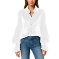 thumbnail image 1 of Lenpel Velvet Tops for Women Vintage Ruffle Lantern Long Sleeve Collared Velour Button down Shirts Dressy Casual Tunic Blouses(White,Small), 1 of 7