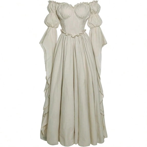 Lenpel Wedding Guest Dresses for Women Vintage Ruffle off Shoulder Maxi Dresses Long Bell Sleeve Fashion Flowy Cocktail Party Dresses