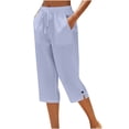 thumbnail image 1 of Lenpel Wide Leg Capri Pants for Women Soft Comfy Drawstring Elastic Waist Cropped Pants Fashion Side Slit Button Capris, 1 of 6