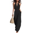 thumbnail image 1 of Lenpel Wide Leg Halter Jumpsuits for Women Casual Sleeveless High Waist Rompers with Pockets Beach Vacation Outfits, 1 of 7