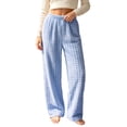 thumbnail image 1 of Lenpel Wide Leg Pajama Pants for Women Fall Flannel Lounge Elastic Waisted Plush Pants Plaid Casual Fleece Warm Trousers(Blue,4X-Large), 1 of 7