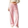 thumbnail image 1 of Lenpel Wide Leg Pajama Pants for Women Fall Flannel Lounge Elastic Waisted Plush Pants Plaid Casual Fleece Warm Trousers(Pink,X-Large), 1 of 7