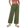 thumbnail image 1 of Lenpel Wide Leg Pants for Woman Elastic High Waisted Baggy Cotton Linen Pants Palazzo Casual Trousers with Pockets, 1 of 7