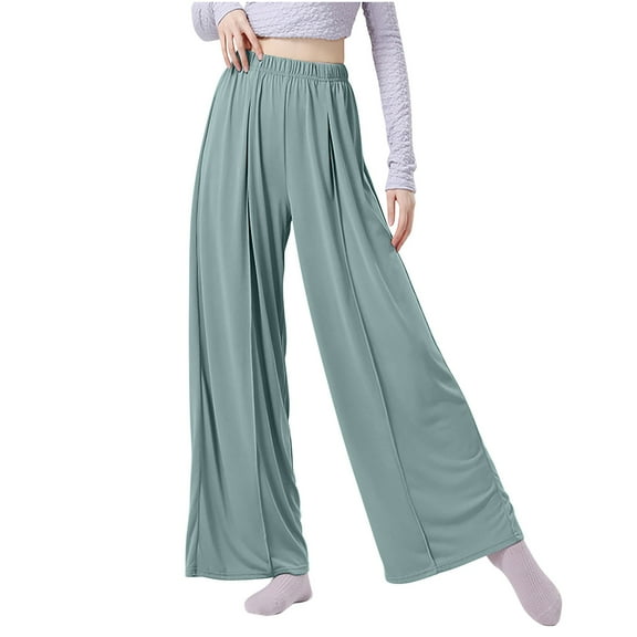 Lenpel Wide Leg Pants for Woman Summer Casual Elastic High Waisted Palazzo Yoga Lounge Pants Baggy Travel Vacation Trousers