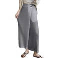 thumbnail image 1 of Lenpel Wide Leg Pants for Women Button Elastic High Waisted Pleated Palazzo Pants Cropped Culottes Baggy Casual Trousers(Gray,X-Large), 1 of 6
